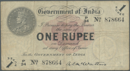 India / Indien: 1 Rupee 1917, P.1, Stronger Used W/o Pinholes. Condition: F - India