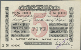 India / Indien: Very Rare Specimen Of 5 Rupees 26.2.1915, Letter "L" For Lahore, Government Of India P. A6s, Sign. Gubba - India