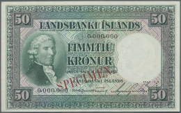 Iceland / Island: 50 Kronur 1956 Specimen P. 34s, "cancelled" Perforation, Specimen Overprint, Zero Serial Numbers, Ligh - Islanda