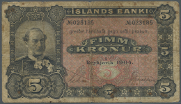 Iceland / Island: 5 Kronur 1904 P. 10, Used With Several Folds And Creases In Paper, Stained Oaoer, Center Hole, Stronge - Islanda