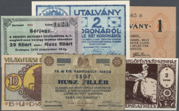 Hungary / Ungarn: Large Lot With 40 Pcs. Notgeld Hungary, Mainly Budapest And POW Camp Money Csot 10 Filler 1916, Most O - Ungheria