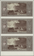 Hungary / Ungarn: Uncut Sheet Of 3 Backsite Proofs Of The 50 Pengö 1945, P.110p. Excellent Condition With A Few Min - Hongrie