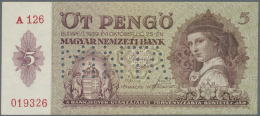 Hungary / Ungarn: 5 Pengö 1939 With Perforation "MINTA" (Specimen) And Regular Serial Number, P.106s In Perfect UNC - Ungheria