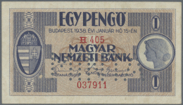 Hungary / Ungarn: 1 Pengö 1938 With Perforation "MINTA" (Specimen) And Regular Serial Number, P.102s With Slightly - Hungary