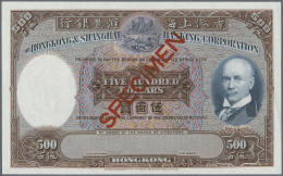 Hong Kong: Rare Specimen Banknote 500 Dollars ND P. 179s Without Date And Signatures, With Red Specimen Overprint On Bot - Hong Kong