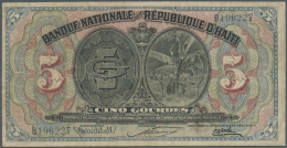 Haiti: 5 Gourdes ND(1920-24) P. 152a, More Rare Higher Denomination Of This Series, Used With Many Folds And Creases In - Haiti