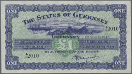 Guernsey: 1 Pound 1945 P. 43a, Crisp Paper But A Bit Wavy At Upper And Lower Border, No Folds, No Holes Or Tears, Origin - Altri & Non Classificati