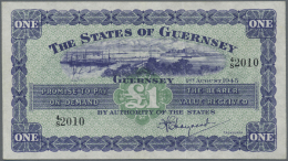 Guernsey: 1 Pound 1945 P. 43a, Crisp Paper But A Bit Wavy At Upper And Lower Border, No Folds, No Holes Or Tears, Origin - Autres & Non Classés