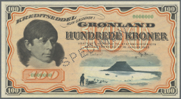 Greenland / Grönland: 100 Kroner 1953 SPECIMEN, P.21as, Tiny Creases In The Paper, Otherwise Perfect. Condition: AU - Groenlandia