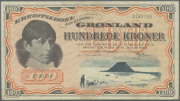 Greenland / Grönland: 100 Kroner 1953 Issued Note, P.21 With Handling Traces, Several Times Folded And Stained On B - Groenlandia