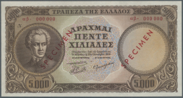 Greece / Griechenland: 5000 Drachmai 1950 Specimen P. 184s, Zero Serial Numbers, Red Specimen Overprint, Light Dint At U - Grecia