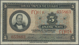 Greece / Griechenland: 5 Drachmai 1923, P.73, Nice And Attractive Note With Slightly Stained Paper And Several Folds. Co - Grèce