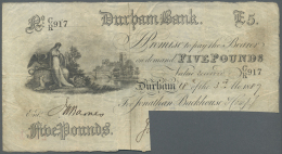 Great Britain / Großbritannien: Durham Bank 5 Pounds 1889 P. NL, Used With Folds And Creases, Cancellation At Lowe - Other & Unclassified