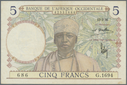 French West Africa / Französisch Westafrika: 5 Francs Banque De L'Afrique Occidentale March 12th 1936, P.21, Slight - Stati Dell'Africa Occidentale
