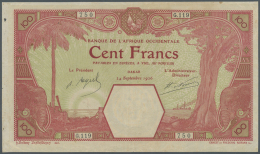 French West Africa / Französisch Westafrika: 100 France 1926 P. 11Bb, Upper And Right Border Trimmed, Pinholes At U - Stati Dell'Africa Occidentale