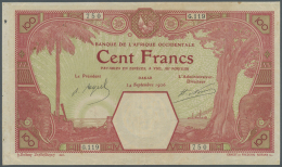 French West Africa / Französisch Westafrika: 100 France 1926 P. 11Bb, Upper And Right Border Trimmed, Pinholes At U - West African States