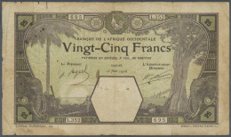 French West Africa / Französisch Westafrika: 25 Francs 1926 DAKAR P. 7Bc, Used With Stained Paper, Several Small Ho - Stati Dell'Africa Occidentale