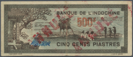 French Indochina / Französisch Indochina: 500 Piastres ND(1942-45) P. 69 With Red Stamps Annullé On Both Sid - Indocina