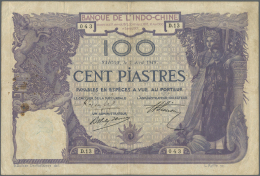 French Indochina / Französisch Indochina: 100 Piastres 1919 P. 39 Issued In Saigon, Used With Vertical And Horizont - Indocina
