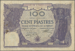 French Indochina / Französisch Indochina: 100 Piastres 1919 P. 39 Issued In Saigon, Used With Vertical And Horizont - Indochine