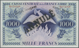 French Guiana / Französisch-Guayana: 1000 Francs L.02.12.1941 With Black Handstamp "GUYANE FRANÇAISE" Twice - Guyana Francese