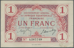 French Equatorial Africa / Französisch-Äquatorialafrika: 1 Franc 1919 P. 2a, W/o Watermark, Light Center Bend, - Guinea Equatoriale
