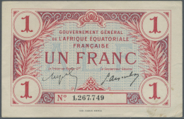 French Equatorial Africa / Französisch-Äquatorialafrika: 1 Franc 1919 P. 2a, W/o Watermark, Light Center Bend, - Equatorial Guinea