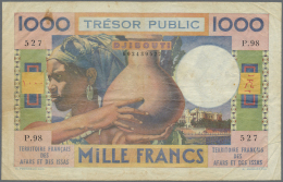 French Afars & Issas: 1000 France 1974 P. 32, Used With Folds And Creases But No Holes Or Tears, Still Strong Paper - Other & Unclassified