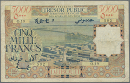 French Afars & Issas: 5000 Francs ND(1969) P. 30, Used With Folds And Creases, Stained Paper, Very Tiny Center Hole, - Autres & Non Classés