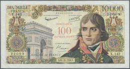 France / Frankreich: 100 NF On 10.000 Francs 1958 P. 140 / Fay 55/1, Vertical And Horizontal Folds, A Few Pinholes At Le - 1955-1959 Overprinted With ''Nouveaux Francs''