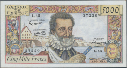 France / Frankreich: 5000 Francs 1958 P. 135a, Center Fold And Horizontal Fold, Pressed, A Few Pinholes At Left, No Tear - Altri & Non Classificati