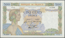 France / Frankreich: 500 Francs February 6th 1942, Signature Belin / Rousseau / Favre-Gilly, P.95b, Excellent Condition - 1955-1959 Sovraccarichi In Nuovi Franchi