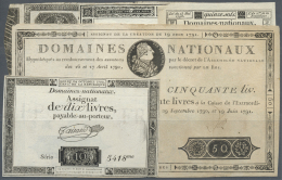 France / Frankreich: Set Of 5 Different Assignats Containing 50 Livres 1791 P. A43 (F), 10 Livres 1792 P. A51 (VF), 15 S - 1955-1959 Sovraccarichi In Nuovi Franchi