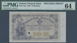 Finland / Finnland: Finlands Bank / Suomen Pankki 10 Markkaa Kullassa 1898 Front Proof Specimen, P.3sp With Punch Hole A - Finlande