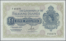 Falkland Islands / Falkland Inseln: 1 Pound 1977 P. 8c, Portrait QEII, Dints At Right, 2 Pinholes,one Light Bend At Left - Falkland