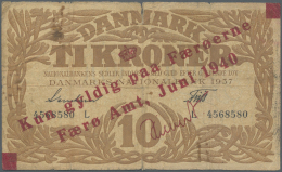 Faeroe Islands / Färöer: 10 Kroner June 1940, Series L (P.3C), Ovpt. On Denmark P.31b In Well Worn Condition W - Isole Faroer