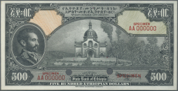 Ethiopia / Äthiopien: 500 Dollars ND Specimen P. 17s, 2 Cancellation Holes, Specimen Overprints And Zero Serial Num - Ethiopie