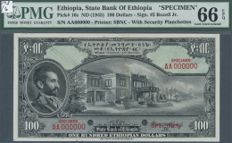 Ethiopia / Äthiopien: 100 Dollars ND(1945) Specimen P. 16s, PMG Graded 66 Gem UNC EPQ. - Etiopia