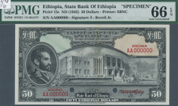 Ethiopia / Äthiopien: 50 Dollars ND(1945) Specimen P. 15s, PMG Graded 66 GEM UNC EPQ. - Etiopia