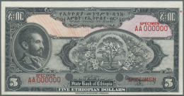 Ethiopia / Äthiopien: 5 Dollar ND Specimen P. 13s, 2 Cancellation Holes, Specimen Overprints And Zero Serial Number - Etiopia