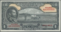 Ethiopia / Äthiopien: 1 Dollar ND Specimen P. 12s, 2 Cancellation Holes, Specimen Overprints And Zero Serial Number - Etiopia