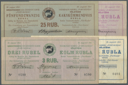 Estonia / Estland: Set Of 4 Different Notes ZEMENTFABRIK "Port Kunda" Containing 1, 3, 5 And 25 Rubles 1941, All Notes U - Estonie
