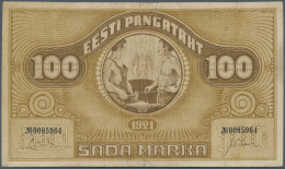 Estonia / Estland: 100 Marka 1921 P. 56, Used With Folds, Some Border Tears Which Of Which Some Have Been Restored, Stro - Estonie