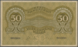 Estonia / Estland: 50 Marka 1919 P. 55, Used With Center Fold And Border Dints, No Holes Or Tears, Still Strongness In P - Estonia