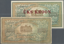 Estonia / Estland: Set Of 2 Notes Containing 100 Marka 1923 P. 51a, Without Serial Prefix, Used With Several Folds And C - Estonia