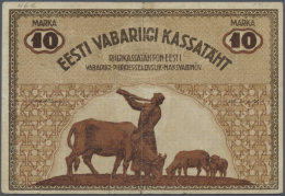 Estonia / Estland: 10 Marka 1919 P. 46, Used With Folds But No Holes, Small Border Tears, Condition: F. - Estonia