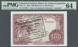 Equatorial Guinea / Äquatorialguinea: Equatorial Guinea 1000 Bipkwele On 100 Pesetas 1969 (new Date 1980) P. 18, PM - Aequatorial-Guinea