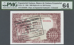 Equatorial Guinea / Äquatorialguinea: Equatorial Guinea 1000 Bipkwele On 100 Pesetas 1969 (new Date 1980) P. 18, PM - Equatorial Guinea