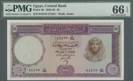 Egypt / Ägypten: Egypt: Set Of 2 Consecutive Notes 5 Pounds 1965 P. 40, Both PMG Graded 66 Gem UNC EPQ. - Egypt