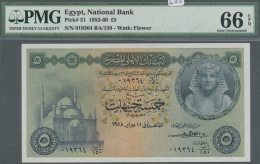 Egypt / Ägypten: Egypt: 5 Pounds 1958 P. 31, PMG Graded 66 Gem UNC EPQ. - Egitto